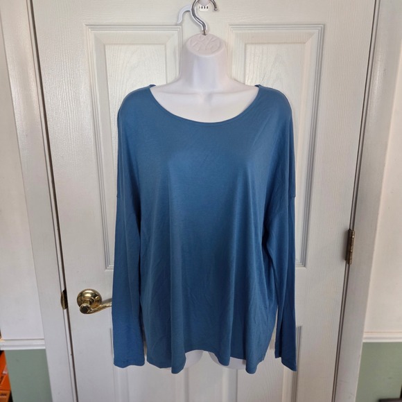 Vince Tops - Vince Slate Blue Viscose Scoop Neck Long Sleeve Relaxed Top Womens Medium